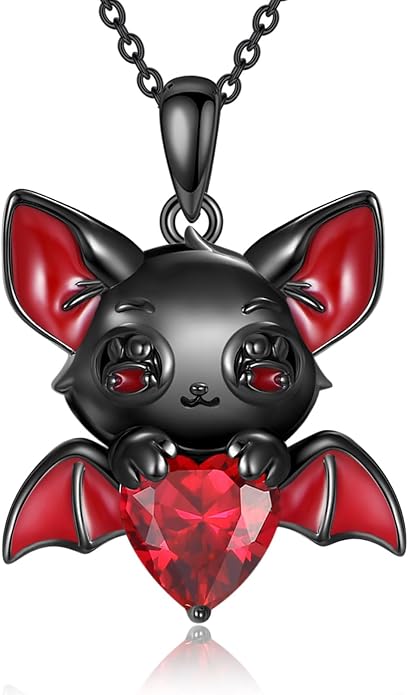 Bat/Cow/Cat/Bunny Necklace 925 Sterling Silver Heart Animal Pendant Necklace for Women