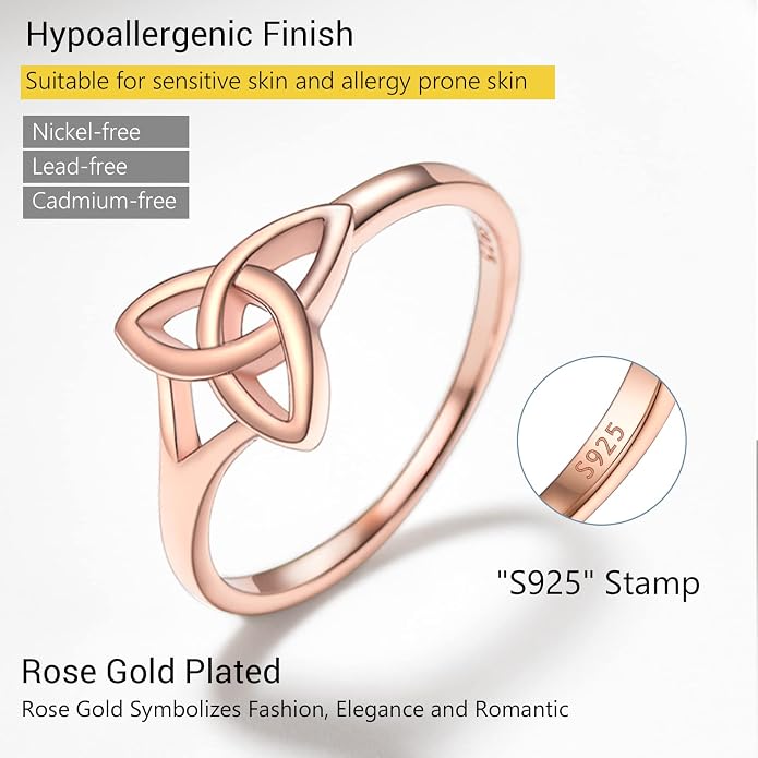 PROSILVER 925 Sterling Silver Claddagh Ring/Celtic Knot Ring for Women, Irish Wedding Band, Rose Gold Plated/Gold Plated, Size 4-12, Come with Box