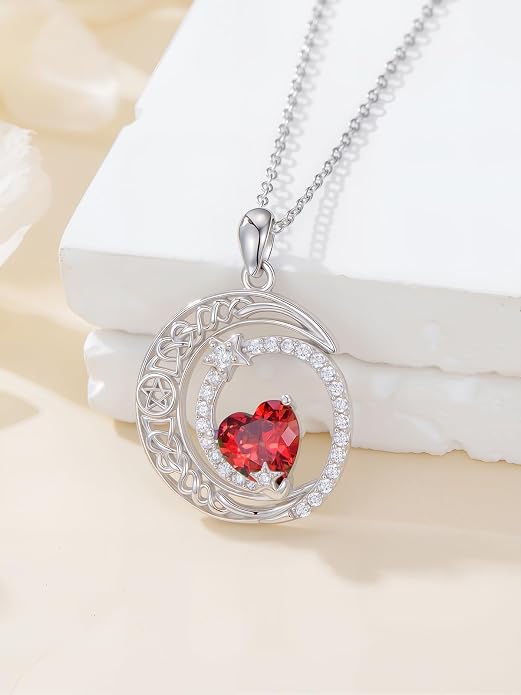 Dorunmo Heart Birthstone Necklace for Women 925 Sterling Silver Moon and Star Pendant Birthday Jewelry Gifts for Wife Her Daughter Mom