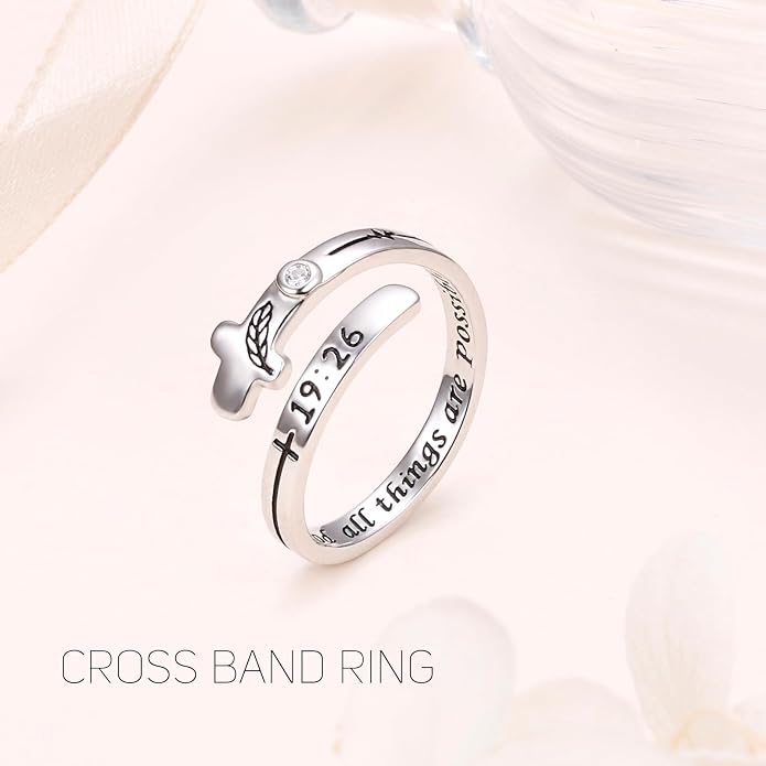 Ladytree Feather Angel Wings Adjustable Memorial Dainty Sterling Silver Open Thumb Ring for Women Men Loss of Mom Dad Daughter Loved Ones Mother's Day Sympathy Memory Jewelry Gifts