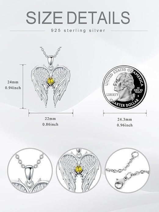 Dorunmo Guardian Angel Wing Pendant Birthstone Heart Necklace Birthday Jewelry Gifts for Women Mom Wife Daughter
