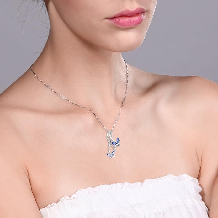 Gem Stone King 1.21 Cttw Blue Tanzanite Necklace | Butterfly Infinity Pendant Necklace for Women | 925 Sterling Silver | December Gemstone Birthstone | With 18 Inch Silver Chain