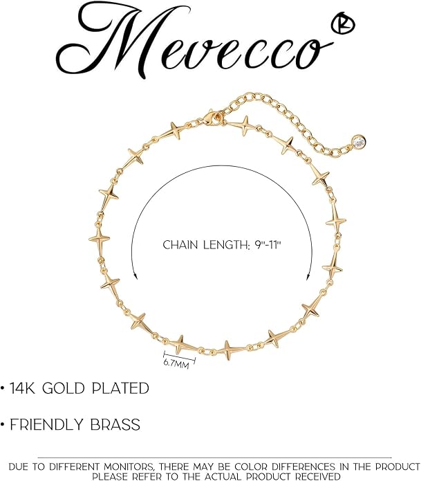 MEVECCO Anklet for Women Gold Chain 14K Gold Plated Dainty Boho Beach Summer Simple Foot Jewelry Ankle Bracelet