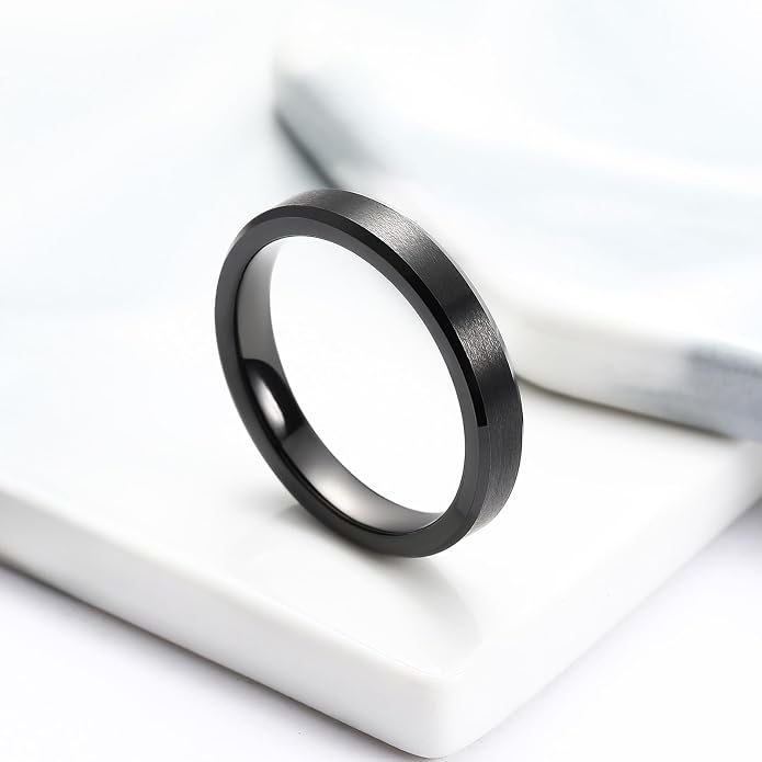 King Will Tungsten Men's Wedding Ring - Available in 6mm to 10mm, Black/Silver, Matte Finish, Beveled Polished Edge, Comfort Fit