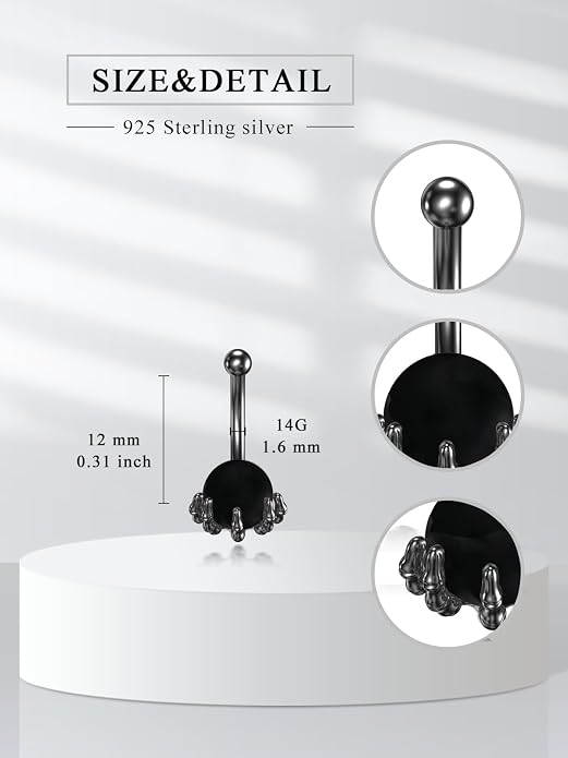 Sterling Silver 14G Belly Button Rings Cross/Cat/Butterfly/Cow/Skull/Birthstone Heart Navel Rings 16mm Body Piercing Jewelry for Women