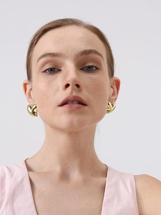 FRUMOS 18K Gold Plated Chunky Hoop Earrings for Women Fashion Thick Gold Hoops Set Jewelry for Birthday Christmas Gifts