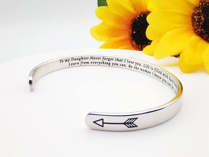 Dczosily Inspirational Bracelets for Women Stainless Steel Cuff Bracelet Engraved Jewelry Motivational Bangles Personalized Gifts for Best Friend/Mom