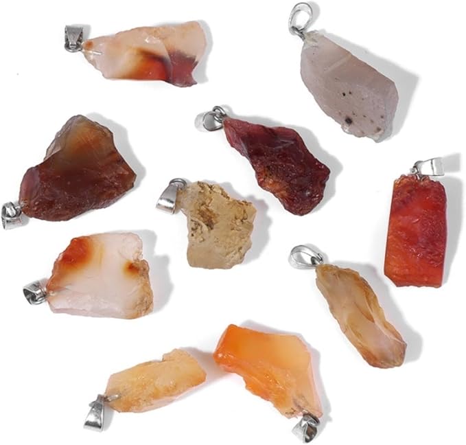 10pcs Irregular Raw Natural Red Agate Rock Stone Pendant Healing Crystal Chakra Gemstone Charm for Jewelry Making DIY Necklace Earrings Accessories Reiki