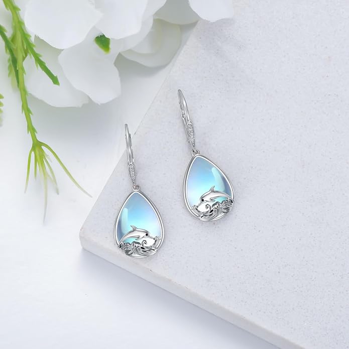 VONALA Dangle Earrings 925 Sterling Silver Opal Larimar Lapis Sapphire Turquoise Moss Agate Crystal Dangling Earrings Jewelry Gift for Women