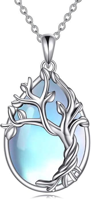 POPLYKE Sterling Silver Gemstone Teardrop Pendant Necklace Crystal Jewelry for Women