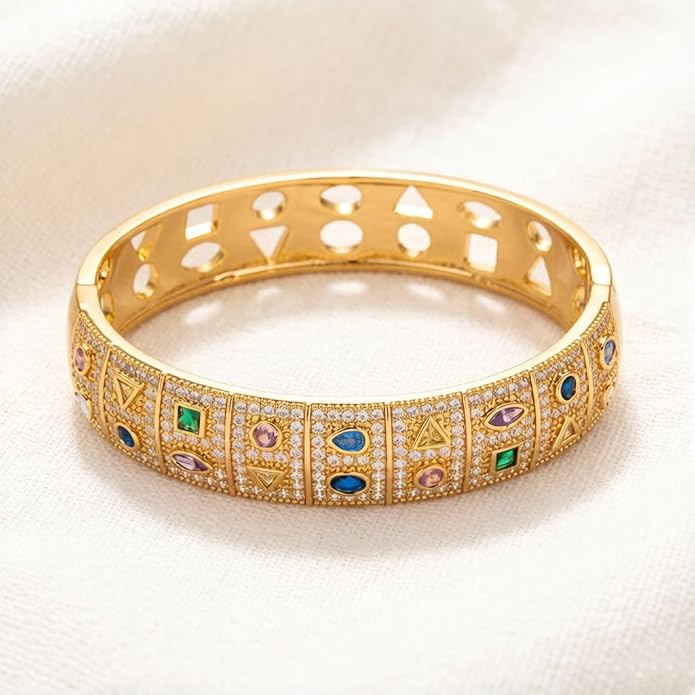 Gold Silver Plated Inspirational Cuff Bangle Bracelets for Women, Multicolor Crystal Statement Jewelry with Gift Box, Encouraging Bracelet Gift for Her Birthday Christmas