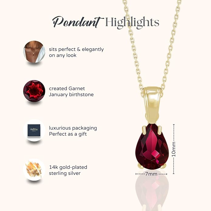 14K Gold Plated Gemstone Necklace for Women - Birthestone Teardrop Necklace - Gold Jewelry for Women - Dainty Gold Necklace - Everyday Necklaces - Gold Necklaces for Women