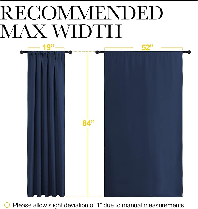 NICETOWN Navy Curtains Blackout Draperies - Modern Design Thermal Insulated Rod Pocket Blackout Drapes for Kid's Bedroom, Window Covering (1 Pair, 52 x 84 inches)