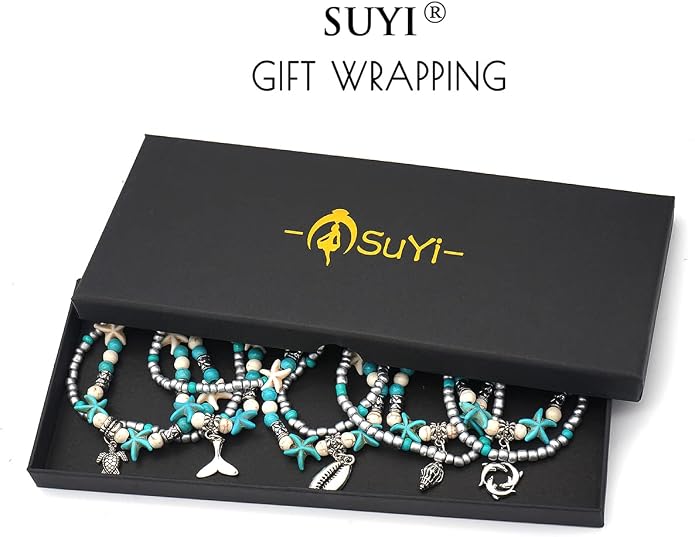 Suyi 5pcs Ankle Bracelets for Women Layered Beach Adjustable Anklets Boho Chain Anklet Foot Jewelry