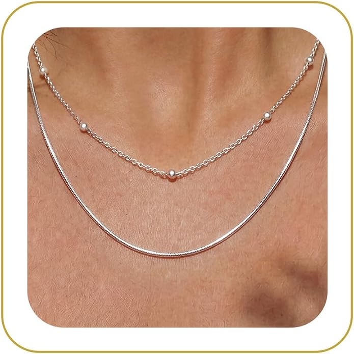 Tewiky Layered Necklaces for Women Non Tarnish- Chunky 14k Gold Plated Herringbone/Snake/Rope/Box/Cuban Link Chain for Women Waterproof Layering Stack Choker Necklace Trendy Dainty Tarnish Free Jewelry Set