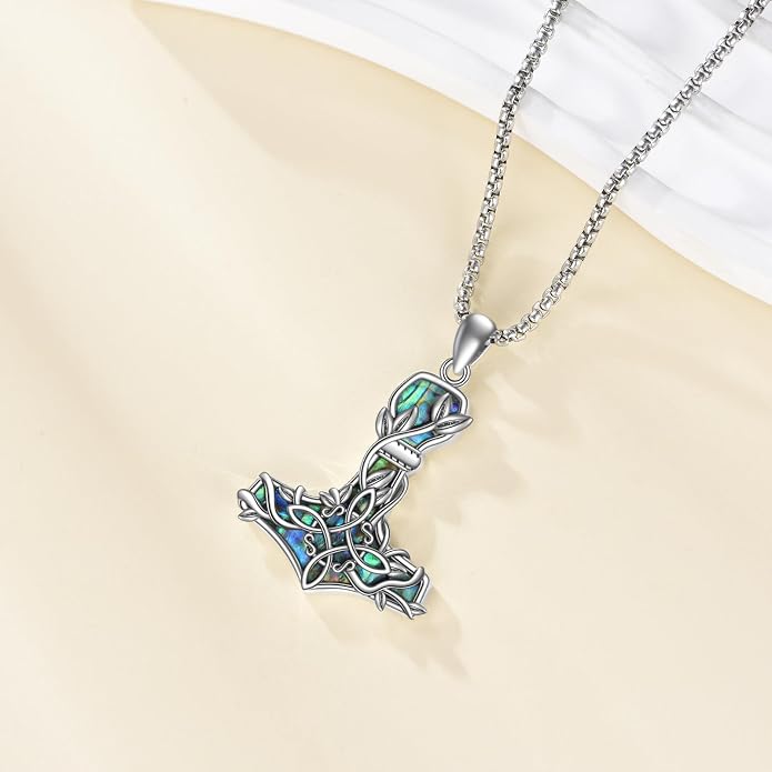 Thors Hammer Witches Knot Necklace Sterling Silver Celtic Witches Mjolnir Pendant Celtic Knot Viking Jewelry for Women Men