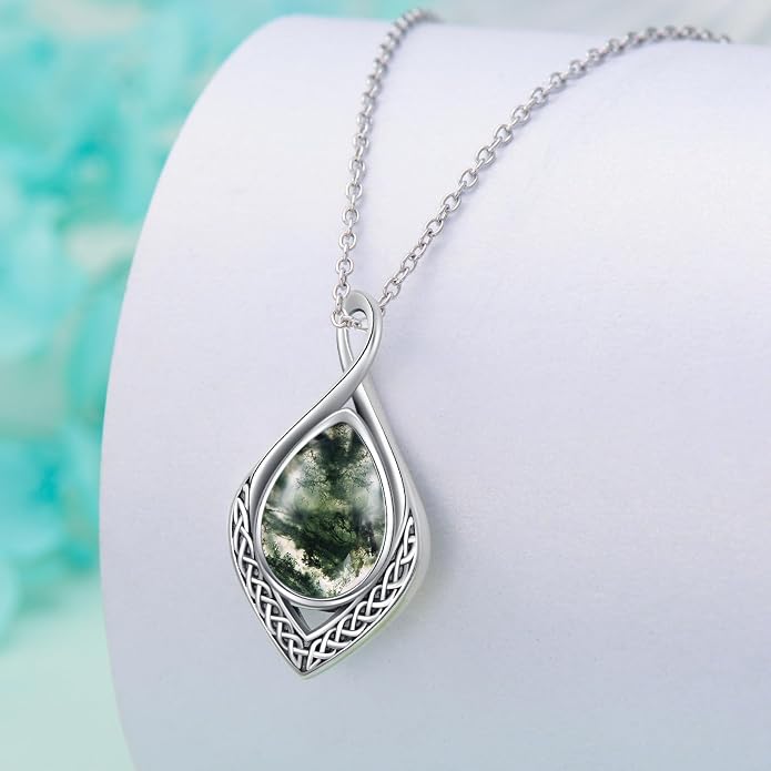 PELOVNY Celtic Knot Necklaces for Women 925 Sterling Silver Gemstone/Birthstone Teardrop Infinity Necklace Irish Celtic Pendant Jewelry Gifts for Mom Daughter Wife