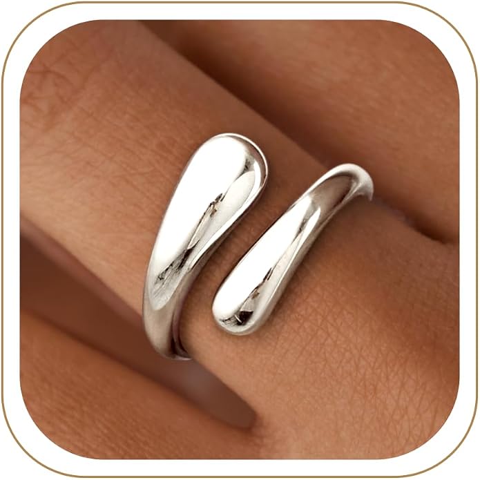 Non Tarnish Gold Chunky Rings for Women, 14K Gold Plated Statement Dome Rings Stacking Silver, Adjustable Mens Eternity Wedding Band Mixed Metal Jewelry Size 3-13
