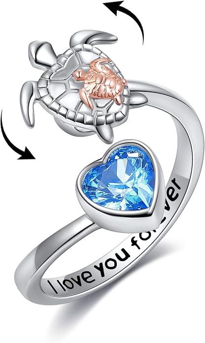 VONALA Turtle Dolphin Elephant Fidget Rings for Anxiety for Women 925 Sterling Silver Elephant Rotatable Mood Rings