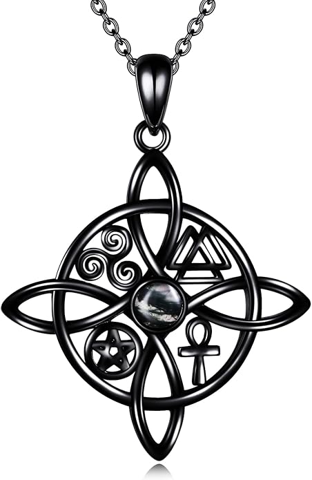 YAFEINI Sterling Silver Witches Knot Pendant Necklace - Celtic Cross Witch Jewelry Amulet Gifts for Women