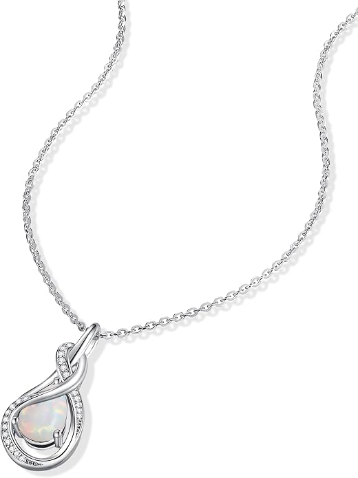 FANCIME TimelessTie Birthstone Necklace for Women White Gold Plated Sterling Silver Ribbon Design Jewelry Knot Pendant Fine Jewelry Gemstone Anniversary Birthday Graduation Mothers Day Gifts for Women Wife Mother Her