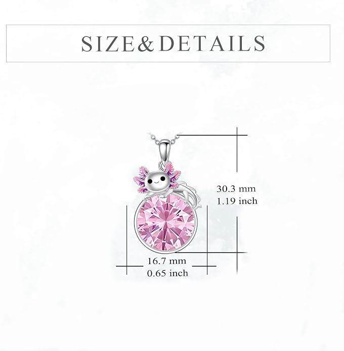 Birthstone Axolotl Necklace Sterling Silver Axolotl Pendant Cubic Zirconia Jewelry Birthday Gifts for Women Men