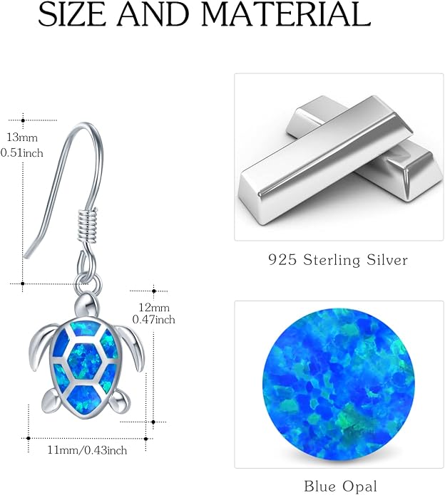 Sea Turtle Earrings,Sterling Silver Hawaiian Beach Themed Stud Earrings Tortoise Animals Drop Dangle Blue Opal Ocean Tarnish Resistant Jewelry Gifts for Women Girlfriend Mom Mother Sister