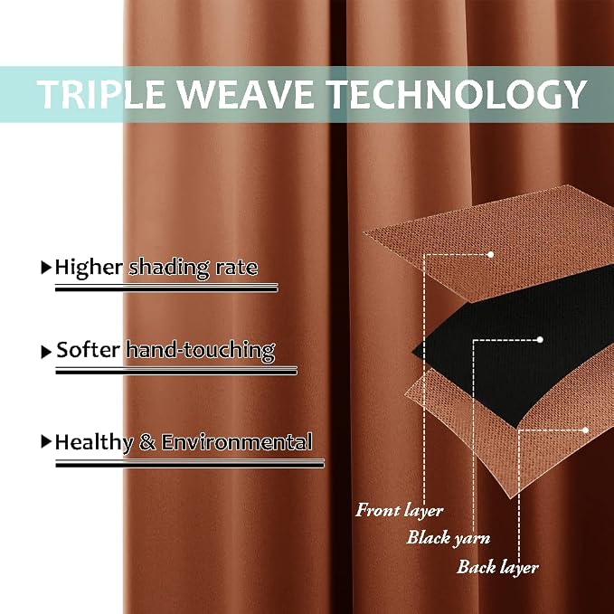 NICETOWN 100% Blackout Window Curtain Panels, Full Light Blocking Drapes with Black Liner for Nursery, 72-inch Drop Thermal Insulated Draperies (Burnt Orange, 2 Pieces, 42-inch Wide Per Panel)