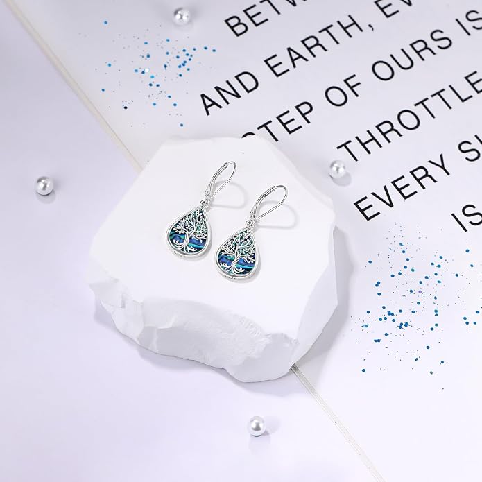 925 Sterling Silver Earrings Tree of Life/Cat/Animal/Turquoise/Moonstone Dangle Drop Earrings for Women Leverback Earring Hypoallergenic Jewelry Gifts