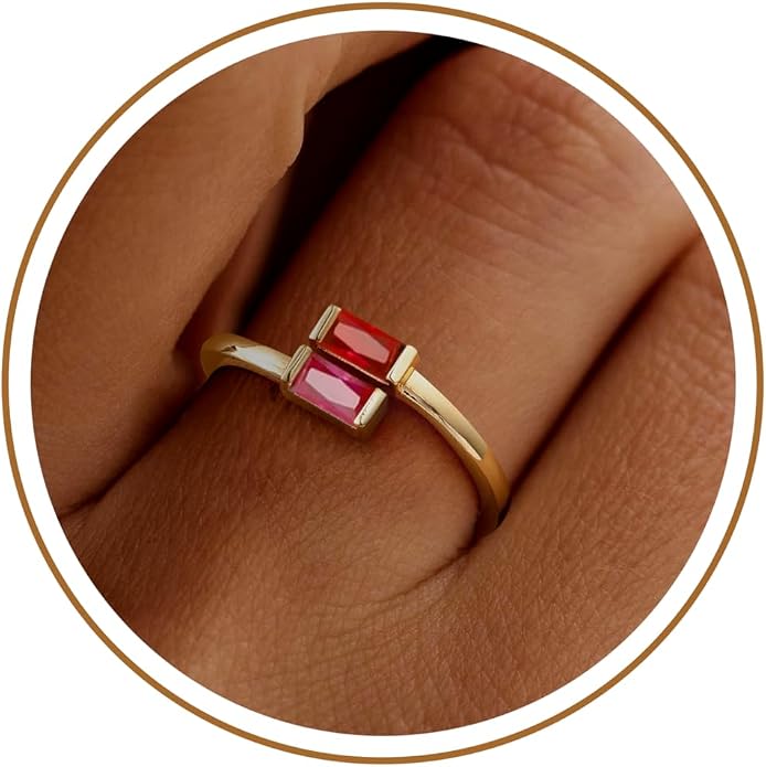 JSJOY Birthstone Rings for Women Dainty Emerald Blue Ring Birthday Gifts for Mom Her Gemstones CZ Ring for Teens Gold Rings That Don't Tarnish Adjustable Ring Jewelry Gifts