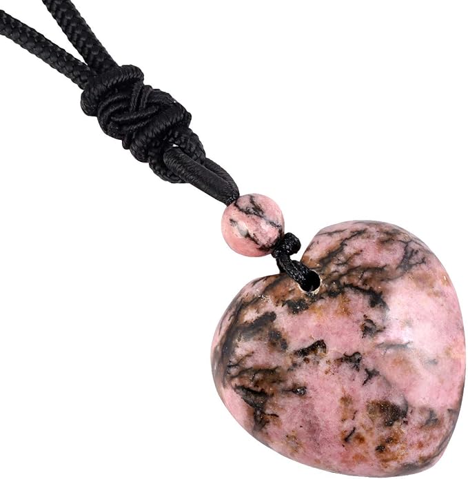 TUMBEELLUWA Carved Stone Heart Shape Necklace Chakra Quartz Pendant with Cord Amulet Healing Crystal Jewelry for Unisex