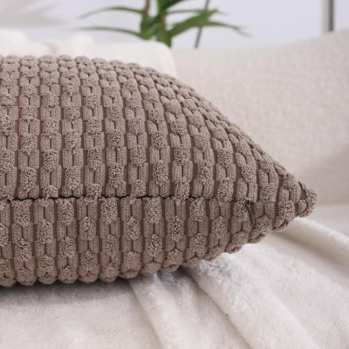 VAKADO Couch Throw Pillow Covers 24x24 Set of 4 Decorative Neutral Corduroy Boho Rustic Farmhouse Cushion Case Square for Home Decor Sofa Living Room Bed