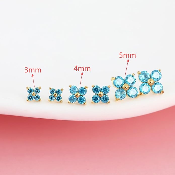 FANSING CZ Flower Internally Threaded Flat Back Earring Labret Stud for Cartilage Tragus Helix Conch