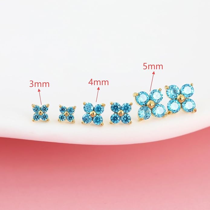FANSING CZ Flower Internally Threaded Flat Back Earring Labret Stud for Cartilage Tragus Helix Conch