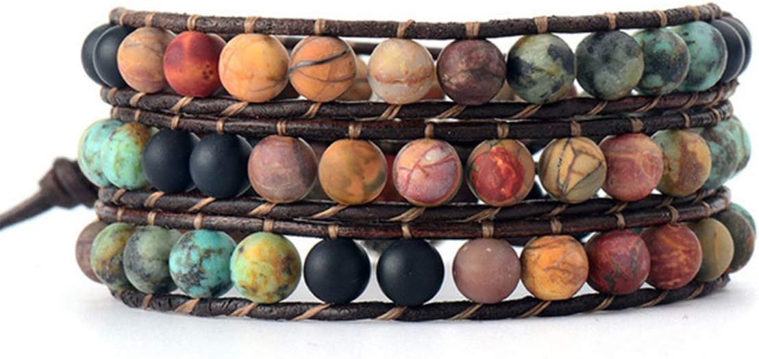 Boho Wrap Bead Bracelet for Women - Handmade Adjustable Natural Stone Beaded Bracelets Yoga Healing Bracelet Bangle Hippie Jewelry