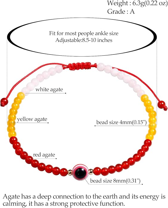 Evil Eye Anklet Bracelets for Women Energy Healing Crystals and Gemstones Worry Stone Beach Foot Meditation Yoga Jewelry