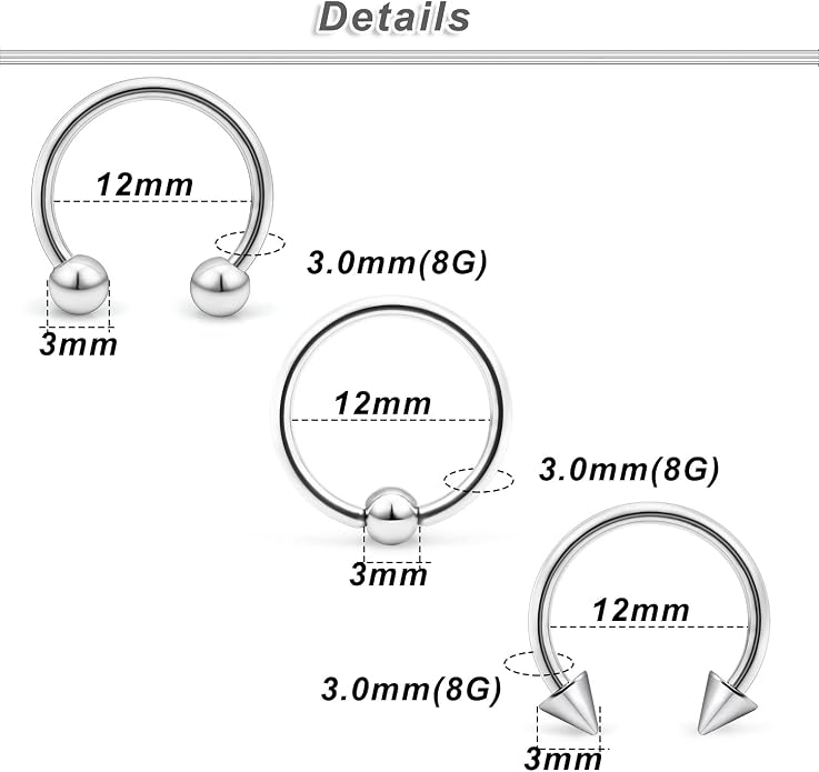 00G 0G 2G 4G 6G 8G 10G 12G 14G 16G Septum Rings Silver Black Surgical Steel Heavy Gauges Earrings Stretching kit Eyebrow Lip Septm Nose Rings Helix Tragus Daith Rook Earrings Hoops 10mm-19mm