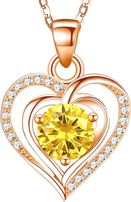 RIVIKO Heart Birthstone Pendant Necklace for Women 925 Sterling Silver Zirconia Necklaces Valentine's Day Anniversary Birthday Mothers Day Jewelry Gifts For Her Mother Wife