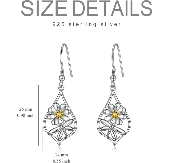 WINNICACA Sterling Silver Dangle Drop Earrings for Women Mom Flower Leverback Earrings Jewelry Christmas Anniversary Birthday Gifts
