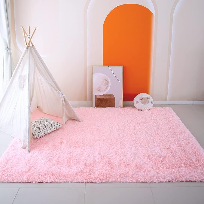 Pink Area Rug for Girls Bedroom 4x6 - Fluffy Soft Carpet for Kids Room | Cotton-Candy Soft - Dense Microfiber Pile Kids Love To Roll And Play On - Perfect For Bare Feet And All-Day Floor Play