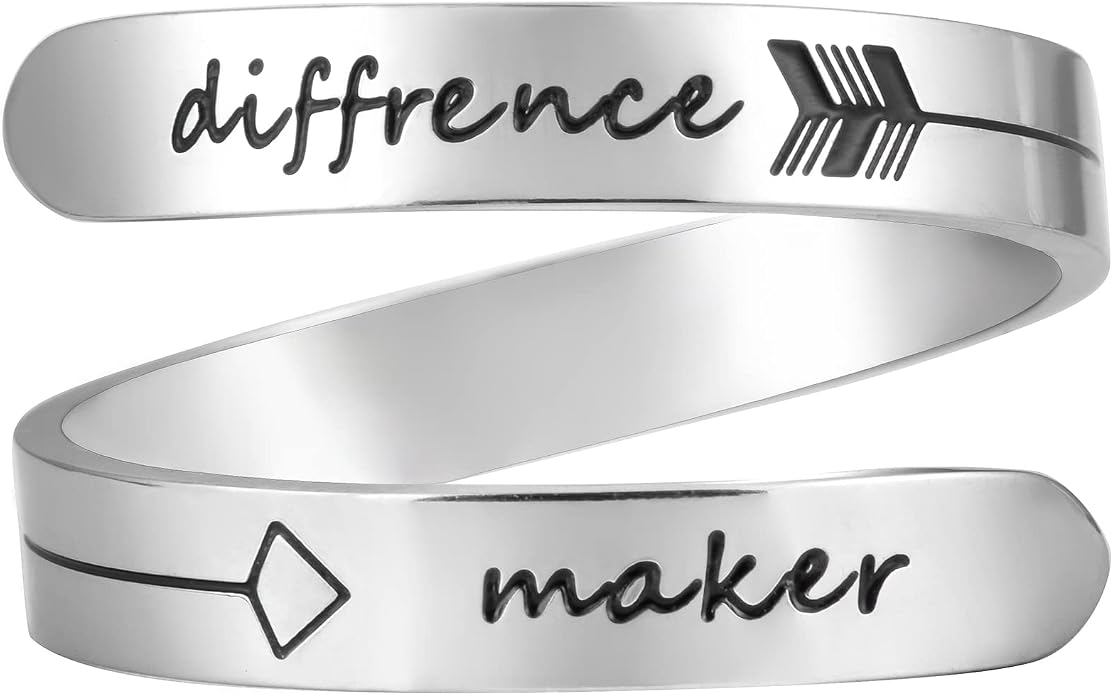Vrycot Adjustable silvery Inspirational Stainless Steel Adjustable Bands Cool Stacking Opening Gift for Women Statement