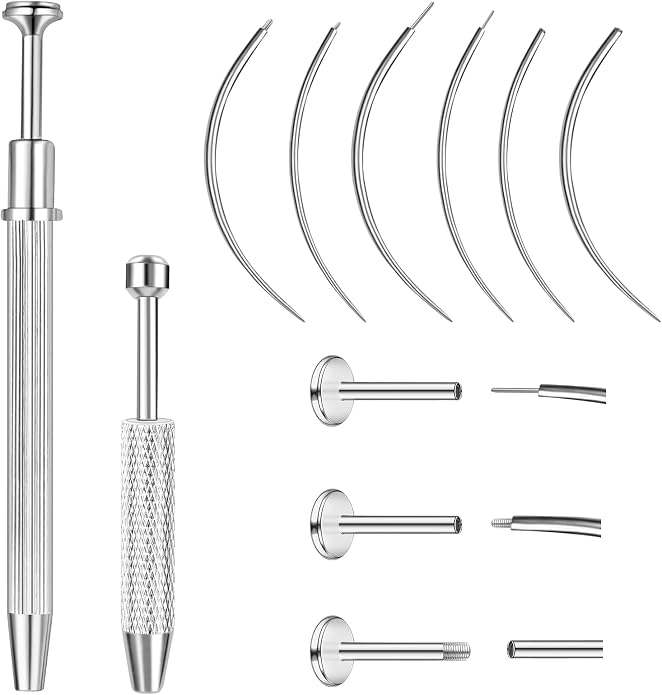 ONESING 2Pcs Piercing Ball Grabber Tool for Changing Jewelry, Stianless Steel Flat Back Earring Applicator Internally Threaded Push Pin Piercing Grabber Tool, Anti Slip 4 Claw Gem Ball Grabber Tool