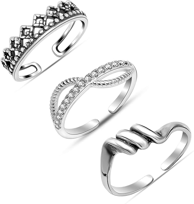 LeCalla 925 Sterling Silver Minimalist Toe Rings Set of Toe Ring Lightweight Antique Adjustable Open Toe Rings Band Ring Summer Beach Foot Jewelry Set for Women