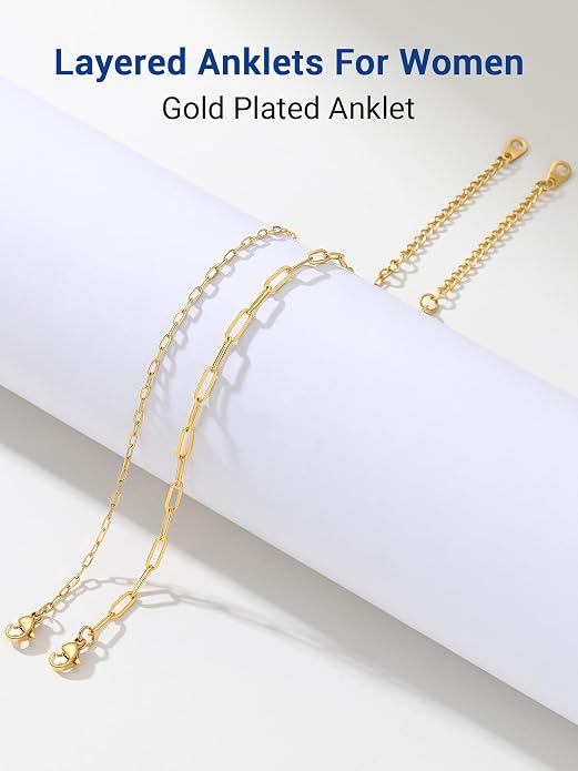 PROSTEEL Gold/Silver Anklets for Women Waterproof, 14K Gold Plated Ankle Bracelet Non Tarnish, Jewelry Gifts Adjustable