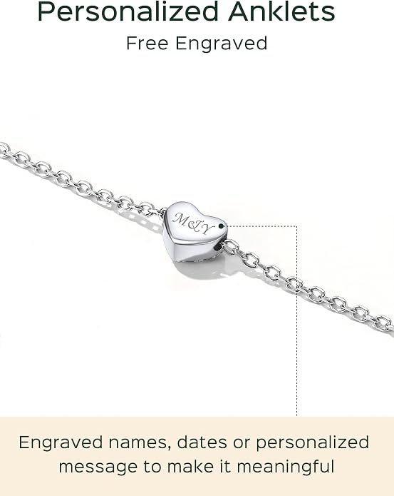 ChicSilver Personalized 925 Sterling Silver Tiny Heart/Moon/Star/Sun/Dot/Triangle Anklets Simple Dainty Foot Jewelry for Women, Silver/Gold Plated/Rose Gold Plated