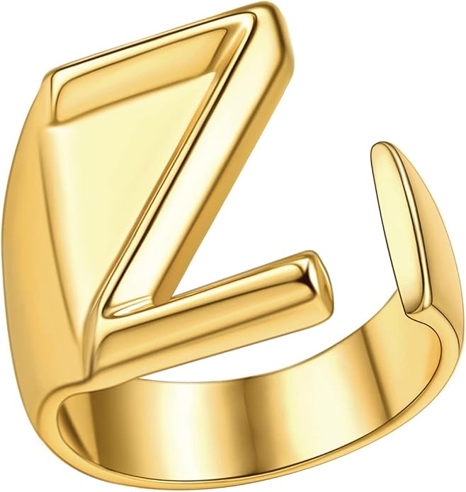 FindChic Customizable Initial Ring Statement 18K Gold Plated Fashion Cuff Rings for Women Alphabet Letter A to Z Resizable Knuckle Ring (with Gift Box)