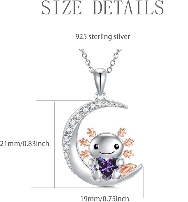 PROESS Animal Birthstone Necklace 925 Sterling Silver Otter/Axolotl/Hippo/Elephant/Dachshund/Monkey/Red Panda Pendant Necklace Animal Birthstone Jewelry Gifts for Women