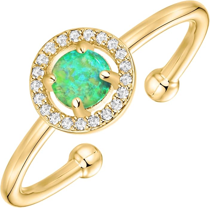 PAVOI 14K Gold Plated Created Opal Rings - Stacking Rings for Women