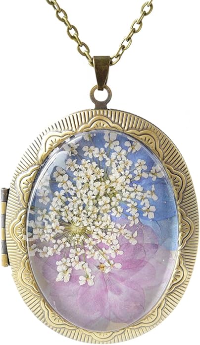 Vintage Photo Locket Necklace Handmade Pressed Flower Locket Necklace for Women