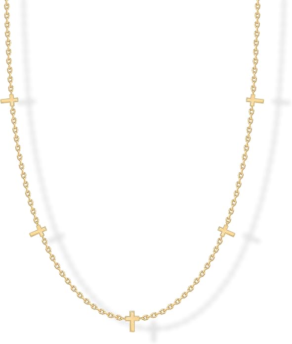 PAVOI 14K Gold Plated Dainty Chain Necklaces for Women - Station Small Motif Pendant Gold Jewelry Gifts - Valentines Day Trendy Heart, Bow, Cross Necklace for Women - Valentines Day Trendy Jewelry